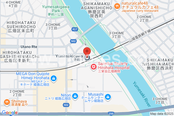 夢前川メンズエステの地図です。map of Yumesakigawa station where spa and massage salons are located
