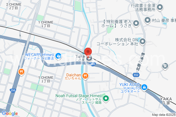 八家メンズエステの地図です。map of Yaka station where spa and massage salons are located