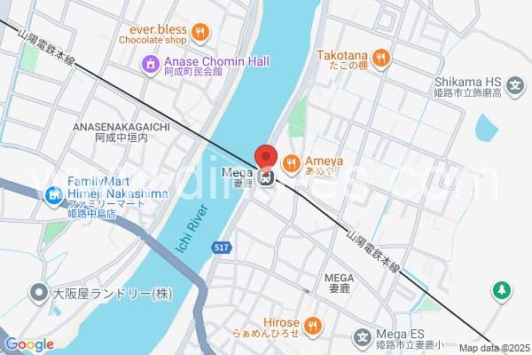 妻鹿メンズエステの地図です。map of Mega station where spa and massage salons are located