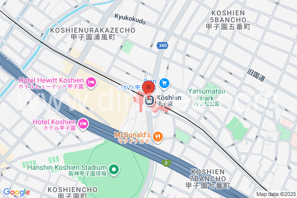 甲子園メンズエステの地図です。map of Kōshien station where spa and massage salons are located
