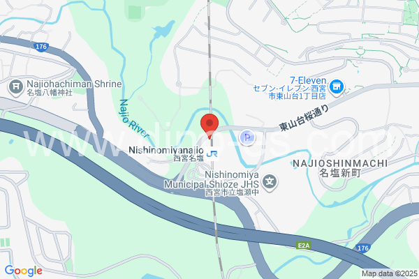 西宮名塩メンズエステの地図です。map of Nishinomiya-Najio station where spa and massage salons are located