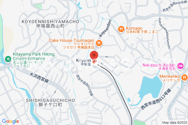 甲陽園メンズエステの地図です。map of Kōyōen station where spa and massage salons are located
