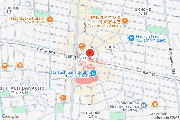 立花メンズエステの地図です。map of Tachibana station where spa and massage salons are located