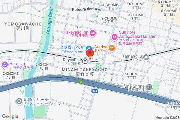 出屋敷メンズエステの地図です。map of Deyashiki station where spa and massage salons are located