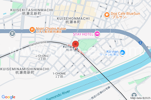 杭瀬メンズエステの地図です。map of Kuise station where spa and massage salons are located