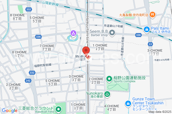 稲野メンズエステの地図です。map of Inano station where spa and massage salons are located