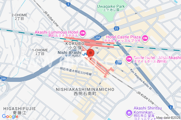 西明石メンズエステの地図です。map of Nishi-Akashi station where spa and massage salons are located