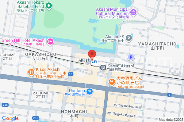 明石メンズエステの地図です。map of Akashi station where spa and massage salons are located