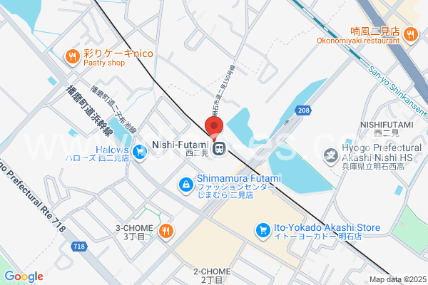 西二見メンズエステの地図です。map of Nishi-Futami station where spa and massage salons are located