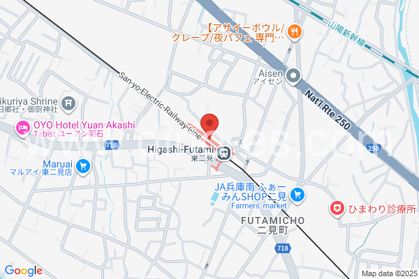 東二見メンズエステの地図です。map of Higashi-Futami station where spa and massage salons are located