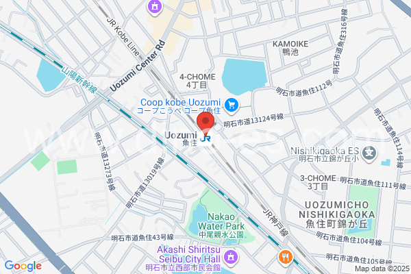 魚住メンズエステの地図です。map of Uozumi station where spa and massage salons are located