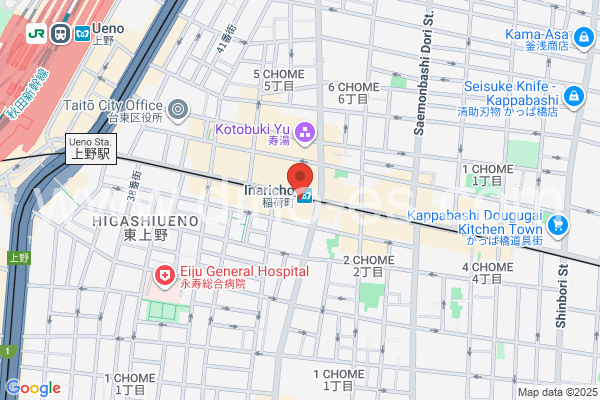 稲荷町(東京)メンズエステの地図です。map of Inarichō station where spa and massage salons are located