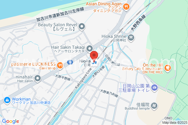 日岡メンズエステの地図です。map of Hioka station where spa and massage salons are located