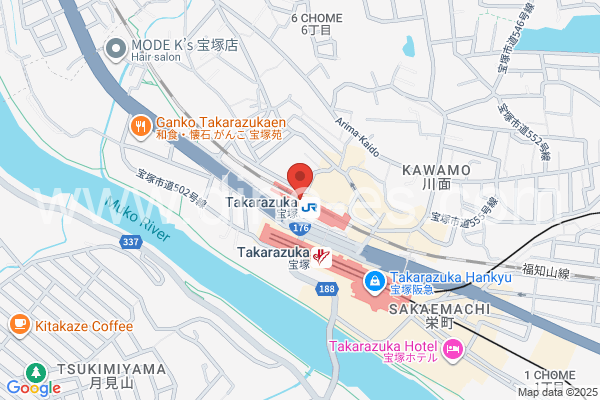 宝塚メンズエステの地図です。map of Takarazuka station where spa and massage salons are located