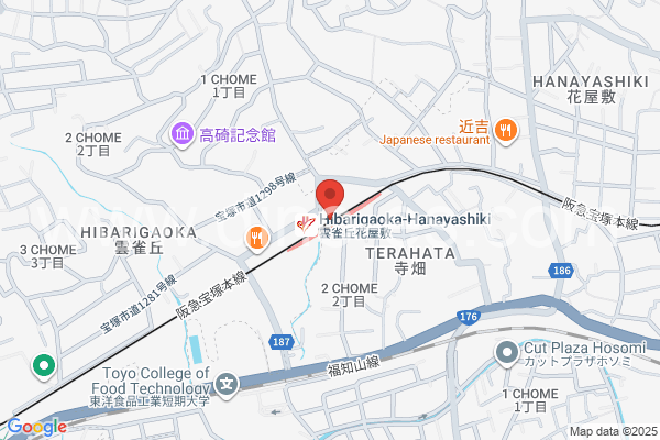 雲雀丘花屋敷メンズエステの地図です。map of Hibarigaoka-Hanayashiki station where spa and massage salons are located