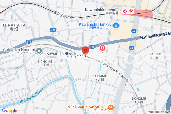 川西池田メンズエステの地図です。map of Kawanishi-Ikeda station where spa and massage salons are located