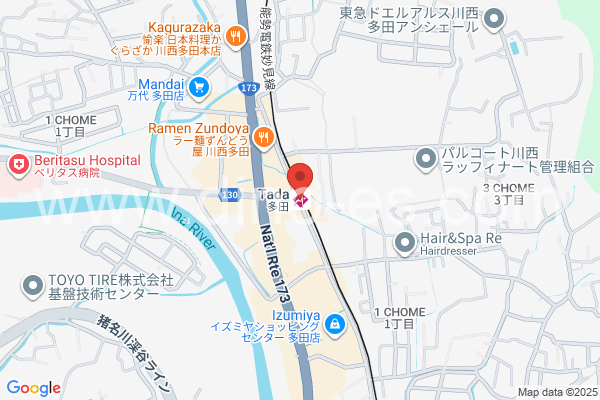 多田(兵庫)メンズエステの地図です。map of Tada station where spa and massage salons are located
