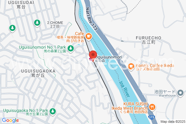 鶯の森メンズエステの地図です。map of Uguisunomori station where spa and massage salons are located