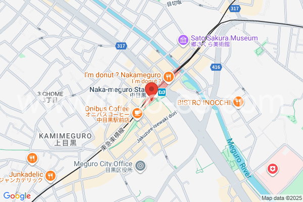 中目黒メンズエステの地図です。map of Naka-Meguro station where spa and massage salons are located