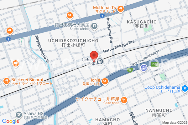 打出メンズエステの地図です。map of Uchide station where spa and massage salons are located
