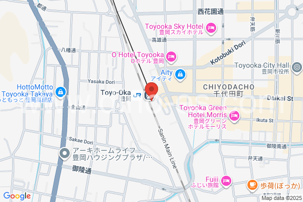 豊岡(兵庫)メンズエステの地図です。map of Toyooka station where spa and massage salons are located