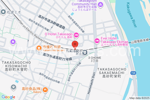 高砂(兵庫)メンズエステの地図です。map of Takasago station where spa and massage salons are located