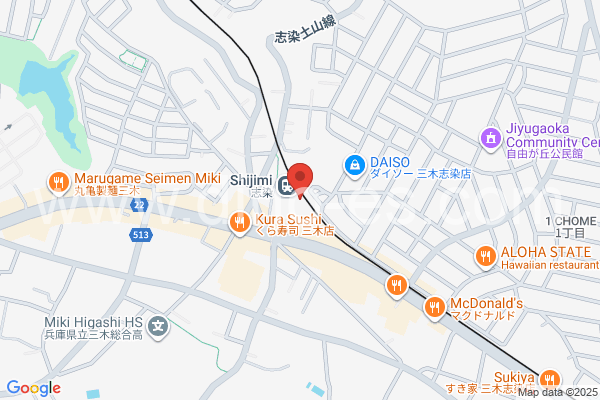 志染メンズエステの地図です。map of Shijimi station where spa and massage salons are located