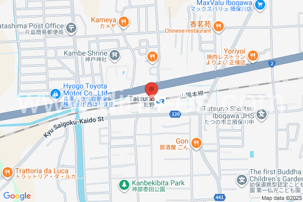 竜野メンズエステの地図です。map of Tatsuno station where spa and massage salons are located