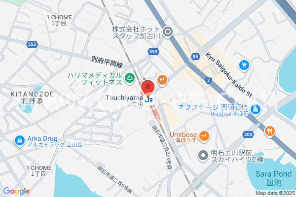 土山メンズエステの地図です。map of Tsuchiyama station where spa and massage salons are located