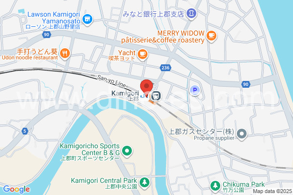 上郡メンズエステの地図です。map of Kamigōri station where spa and massage salons are located