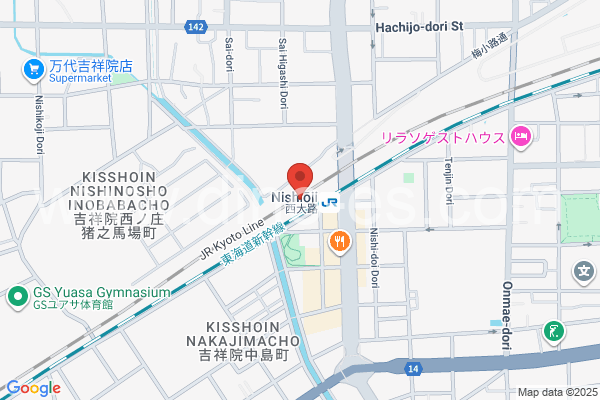 西大路メンズエステの地図です。map of Nishiōji station where spa and massage salons are located