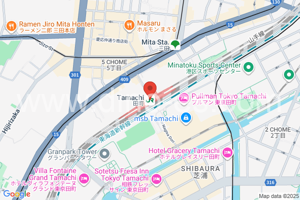 田町(東京)メンズエステの地図です。map of Tamachi station where spa and massage salons are located