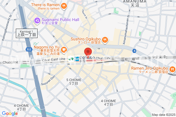 荻窪メンズエステの地図です。map of Ogikubo station where spa and massage salons are located
