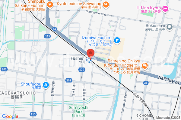 伏見(京都)メンズエステの地図です。map of Fushimi station where spa and massage salons are located