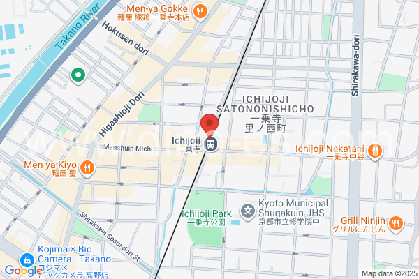 一乗寺メンズエステの地図です。map of Ichijōji station where spa and massage salons are located