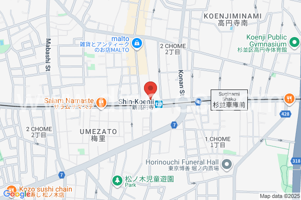 新高円寺メンズエステの地図です。map of Shin-Kōenji station where spa and massage salons are located