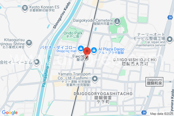 醍醐(京都)メンズエステの地図です。map of Daigo station where spa and massage salons are located