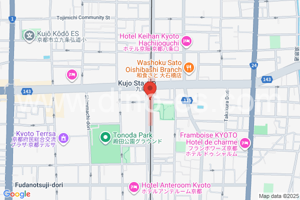九条(京都)メンズエステの地図です。map of Kujō station where spa and massage salons are located