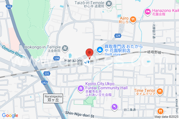 花園(京都)メンズエステの地図です。map of Hanazono station where spa and massage salons are located