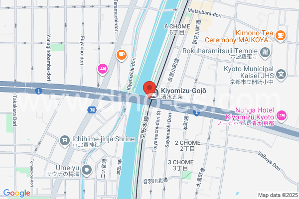 清水五条メンズエステの地図です。map of Kiyomizu-Gojō station where spa and massage salons are located