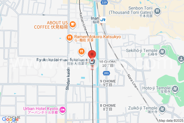 深草メンズエステの地図です。map of Fukakusa station where spa and massage salons are located