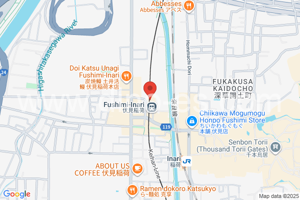 伏見稲荷メンズエステの地図です。map of Fushimi-Inari station where spa and massage salons are located