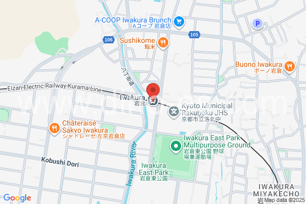 岩倉(京都)メンズエステの地図です。map of Iwakura station where spa and massage salons are located