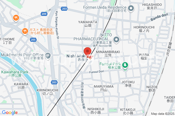 西向日メンズエステの地図です。map of Nishi-Mukō station where spa and massage salons are located
