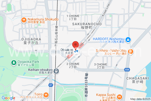 大津京メンズエステの地図です。map of Ōtsukyō station where spa and massage salons are located