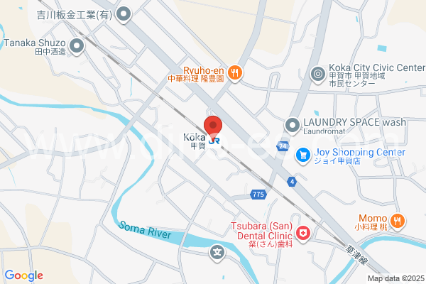 甲賀メンズエステの地図です。map of Kōka station where spa and massage salons are located
