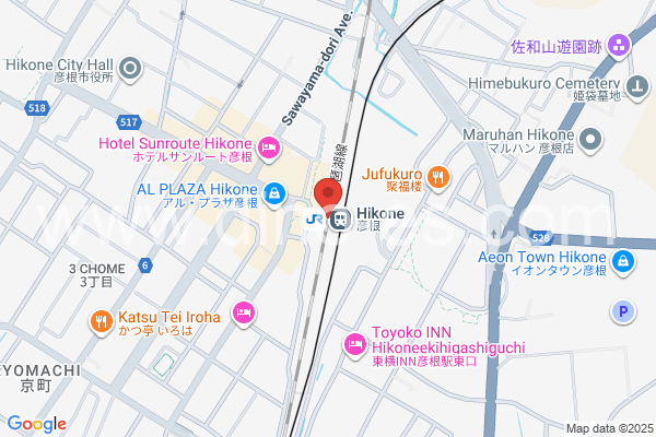 彦根メンズエステの地図です。map of Hikone station where spa and massage salons are located