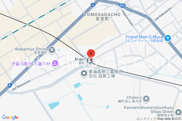 武佐(滋賀)メンズエステの地図です。map of Musa station where spa and massage salons are located