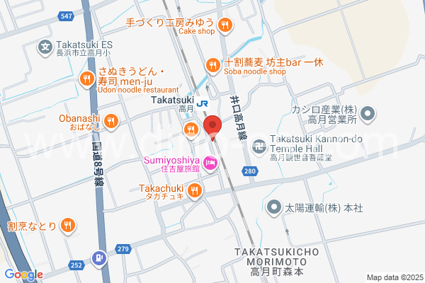 高月メンズエステの地図です。map of Takatsuki station where spa and massage salons are located