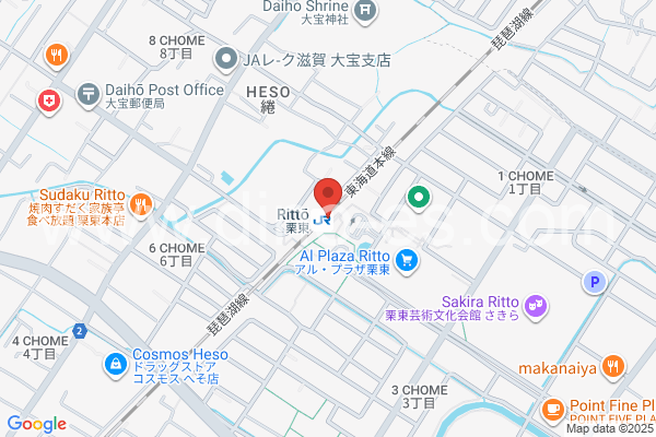 栗東メンズエステの地図です。map of Rittō station where spa and massage salons are located